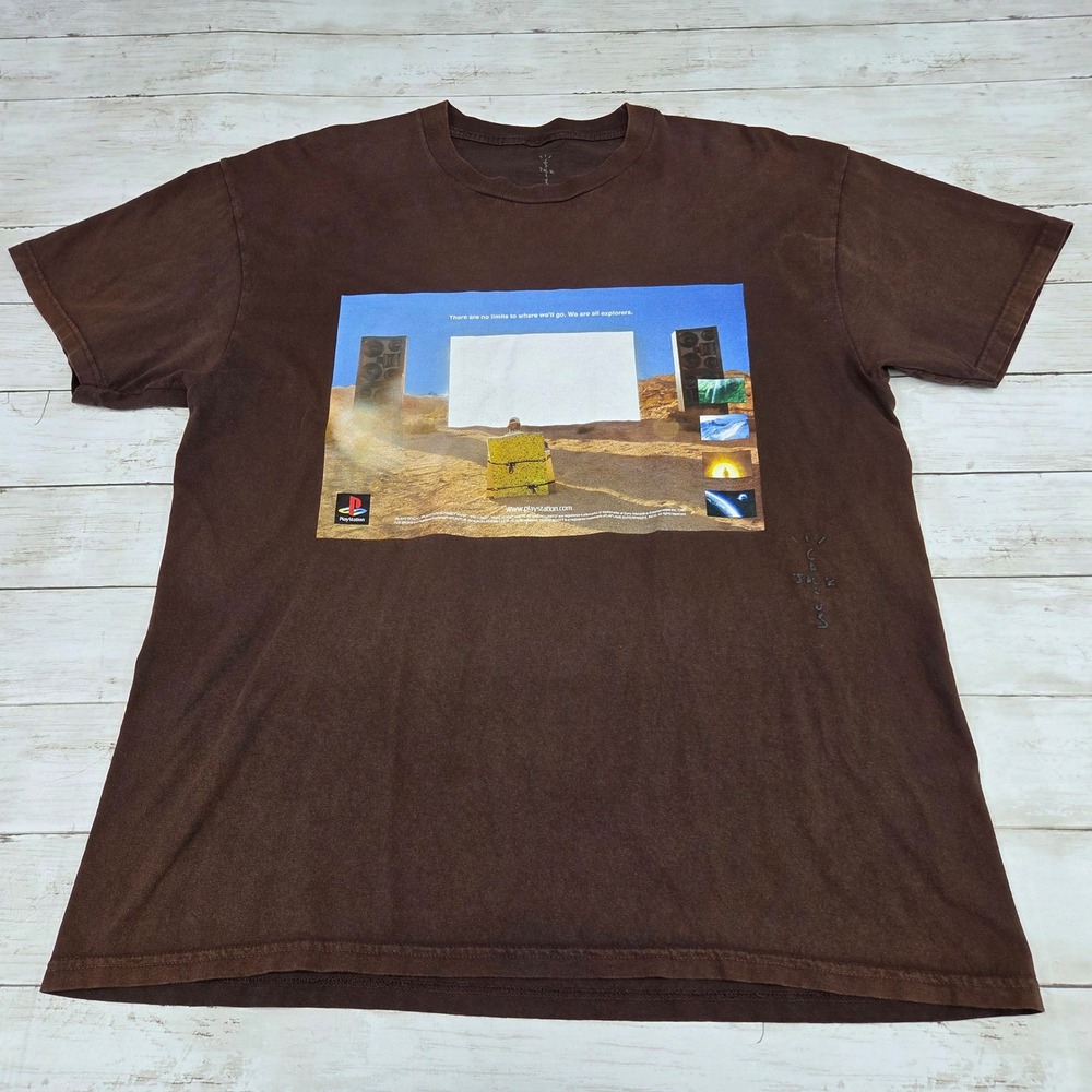 Cactus Jack PlayStation Motherboard Graphic T-Shirt Men Large Brown Travis Scott
